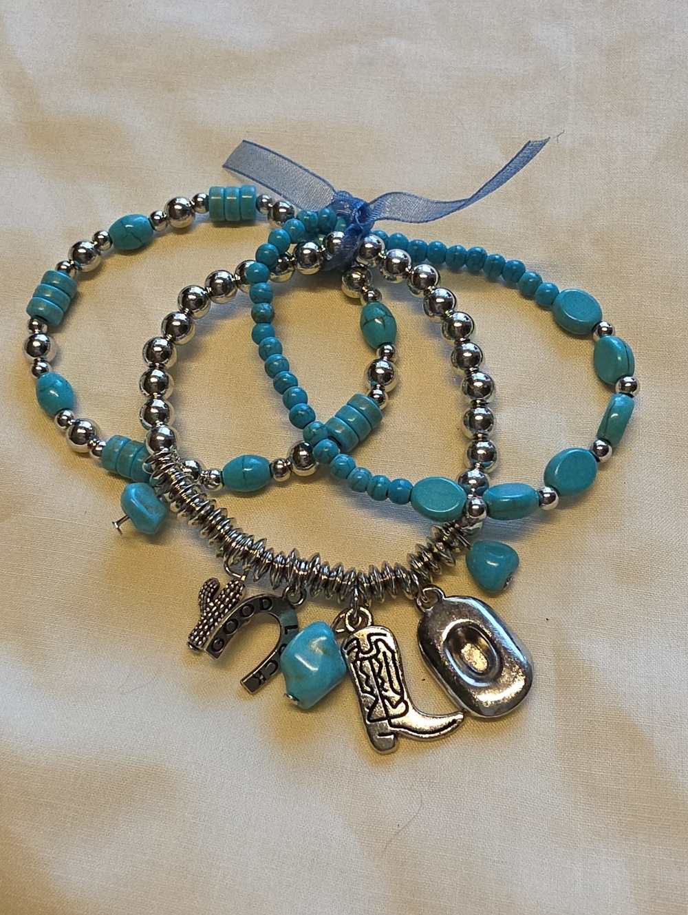 Turquoise Beaded Charm Bracelet Set